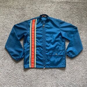 Vintage Country Squire Blue Nylon Racing Stripe Windbreaker Jacket Small